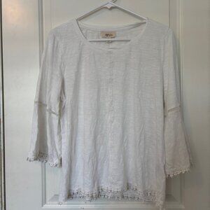 Style & Co White Cotton 3/4 sleeve blouse with lace details  Size PXL